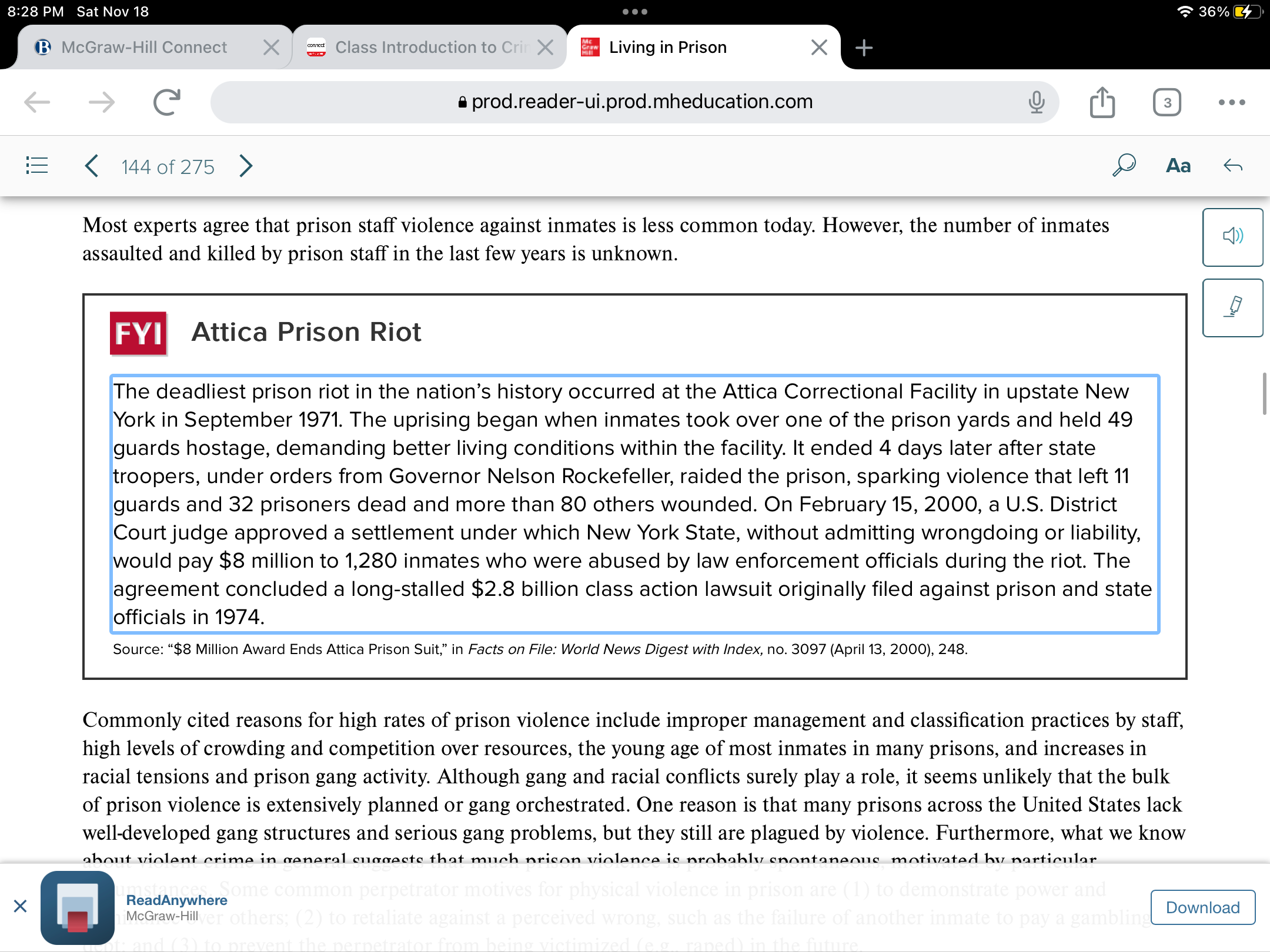 compared to earlier years?3) If a killing occurs inside of a correctional