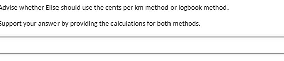  Advise whether Elise should use the cents per km method or