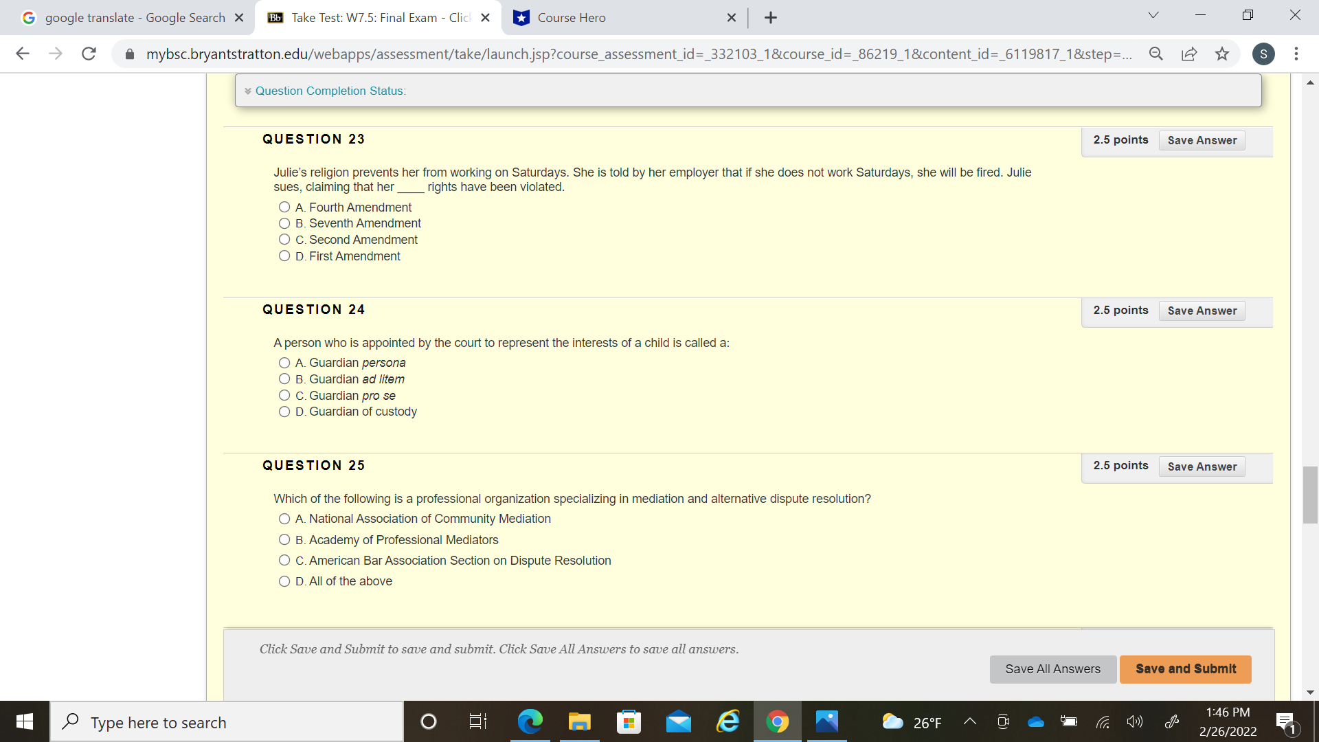 G google translate - Google Search X Bb Take Test: W7.5:
