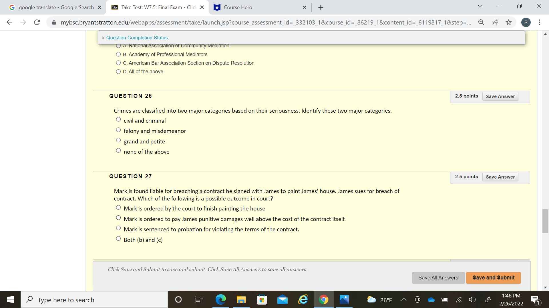 Final Exam - Click X Course Hero X + X -> C