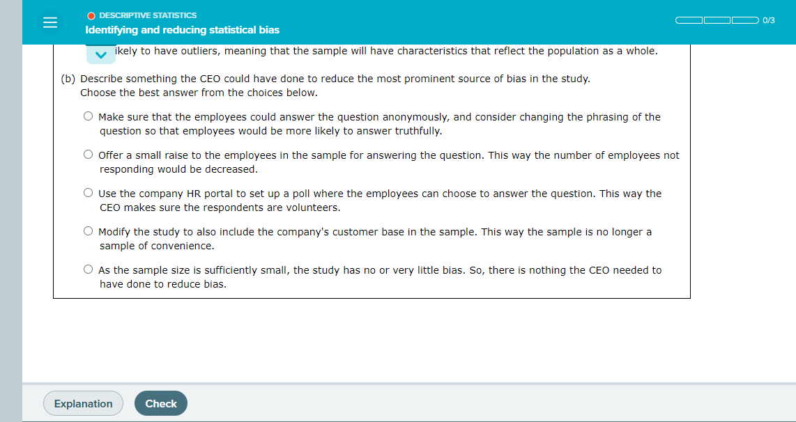 a random samp|_e of 18 employees and meets with them in his