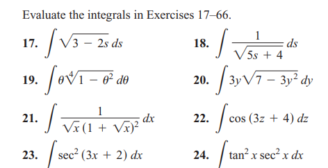 Evaluate the integrals in Exercises 1766. 17. 19. 21. 23. dx vQ(1