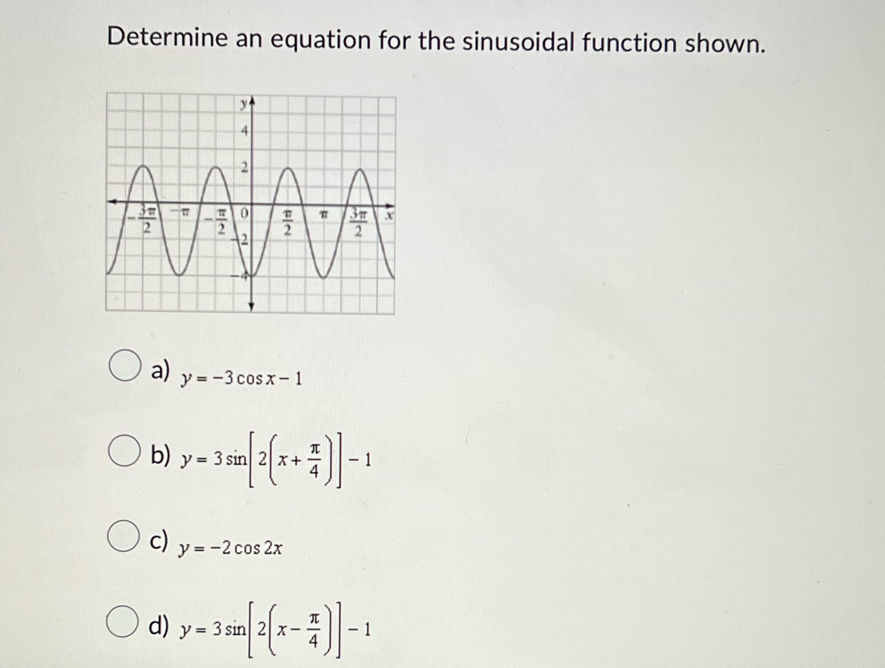 a) y= -3cosx - 1 O b) y = 3sin 2( x