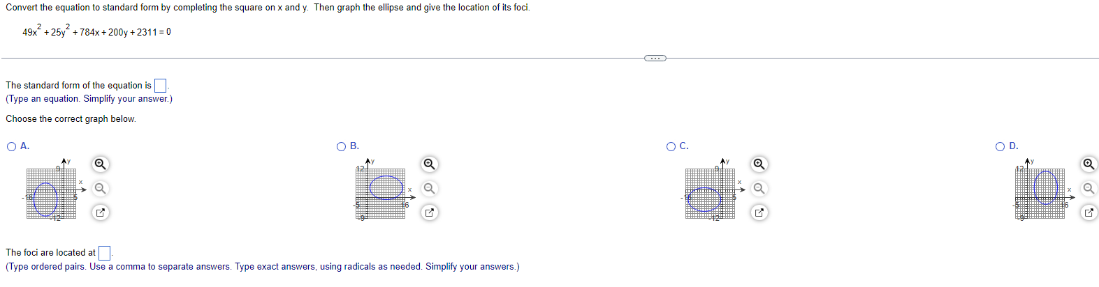 Convert the equation to standard form by completing the square on x
