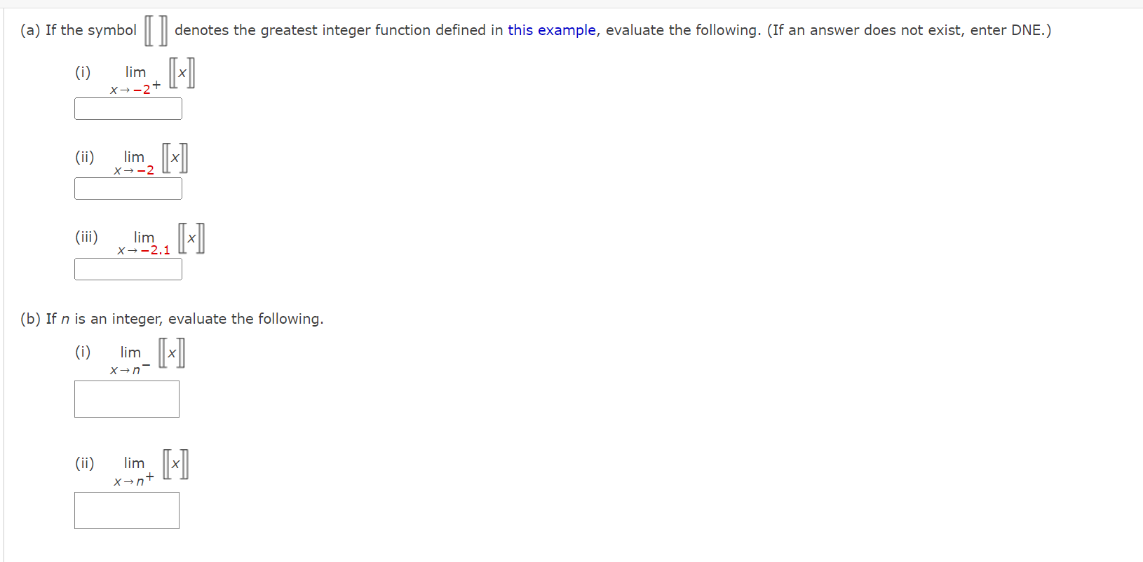 this example, evaluate the following. (If an answer does not exist, enter