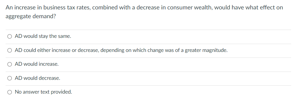 consumer wealth, would have what effect on aggregate demand? 0 AD would