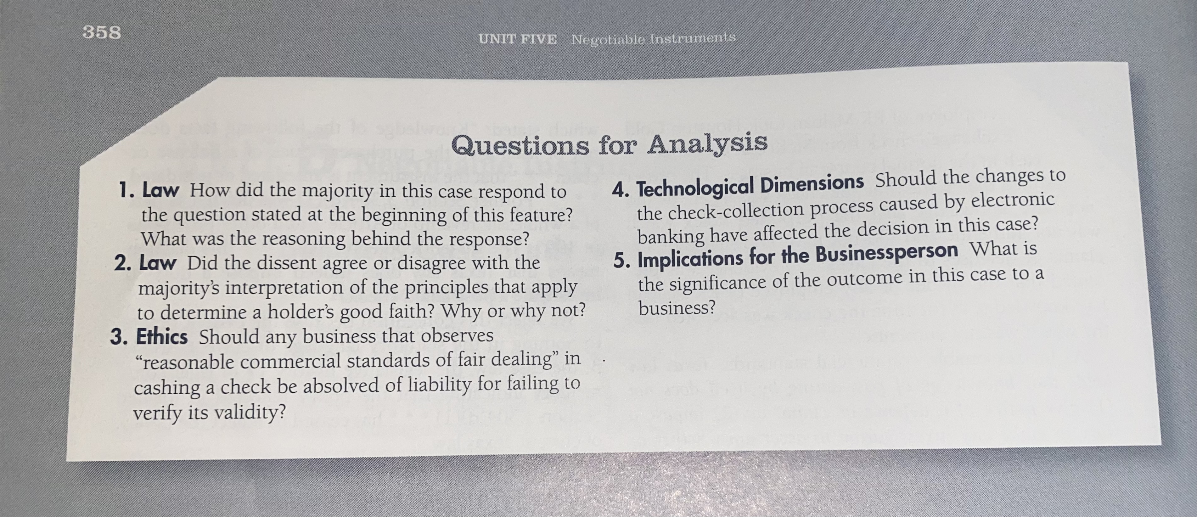 of negotiability make sense? Explain.2) What are some ways to reduce check
