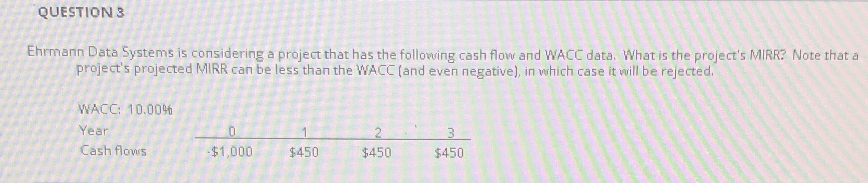  Please explain the calculation QUESTION 3 Ehrmann Data Systems is considering