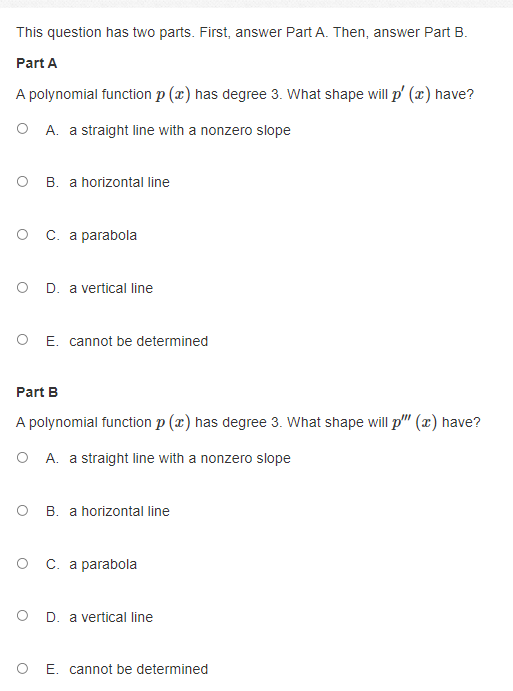 C. a parabola C! D. a vertical line D E. cannot be