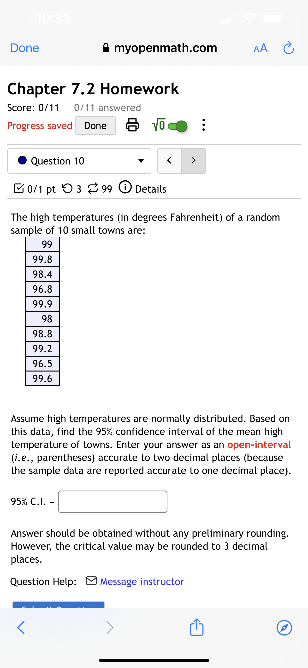 Done (3) wlc. 0 Question 10 V l3 0/1 pt '0 3