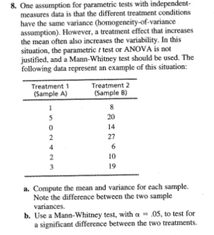 represent results from an independent- measures study comparing two treatments. Notice that