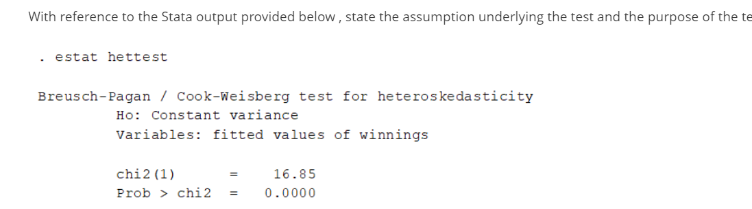 assumption underlying the test and the purpose of the te . estat