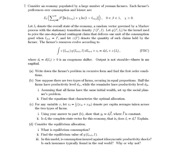 out c-1 as well.) iii. Write out the envelope conditions and solve