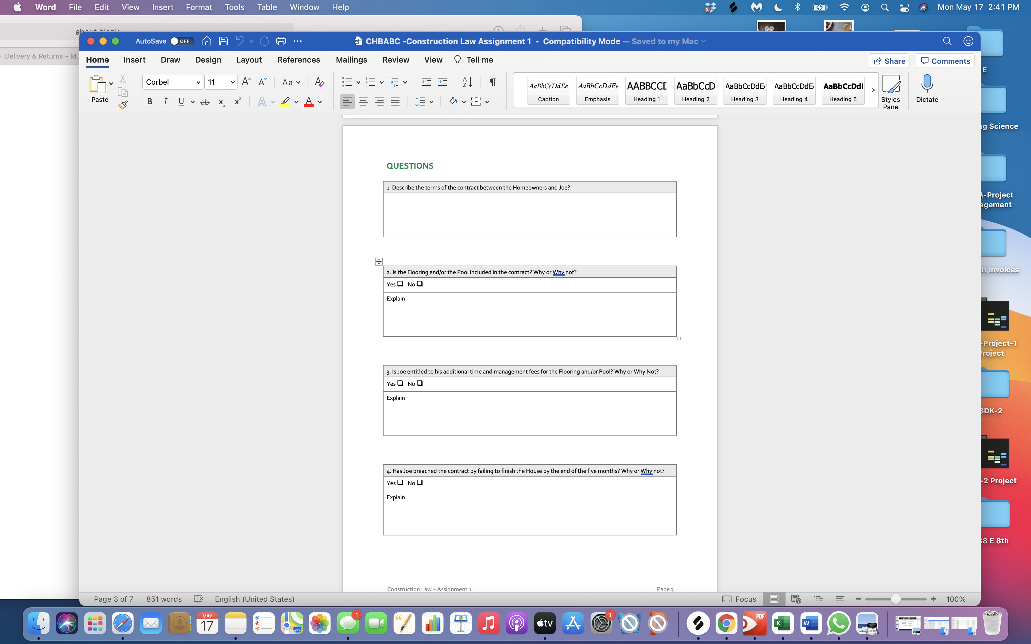 This assignment is for a construction law course. Thank you Word File