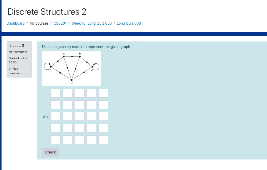 Discrete Structures 2 Dashboard / My courses / CS6201 / Week