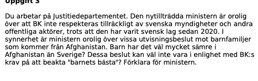 Du arbetar p Justitiedepartementet. Den nytilltrdda ministern r orolig ver att BK