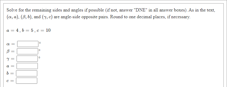 "DNE" in all answer boxes). As in the text: (Q, a): (,