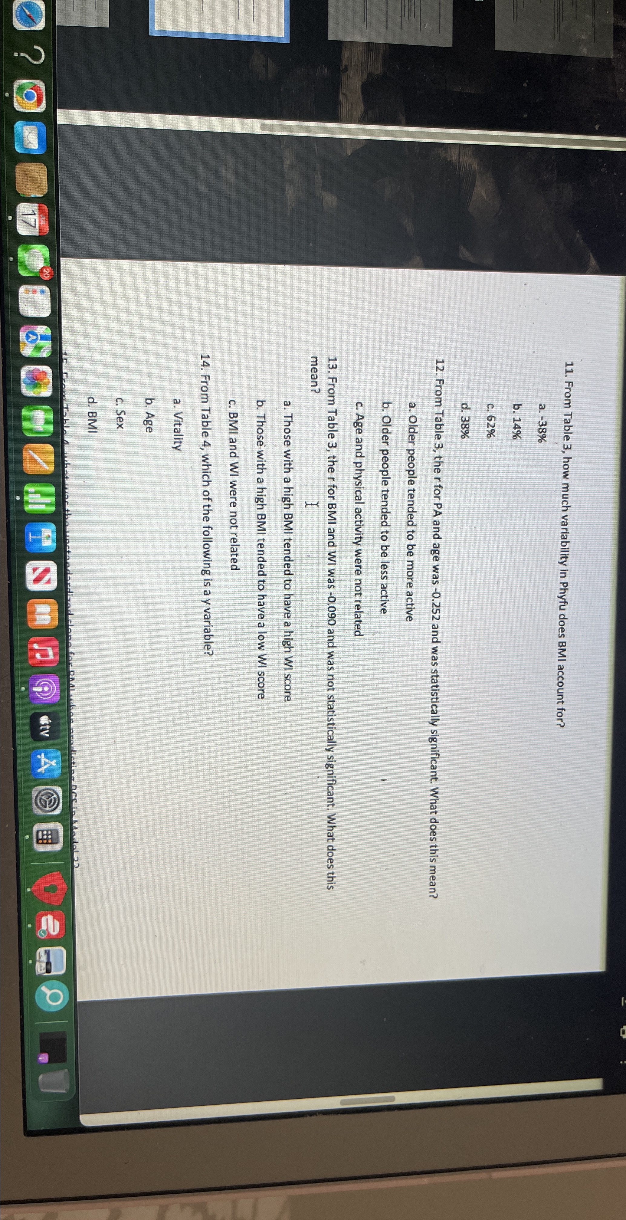 14. From Table 4, which of the following is a y variable?