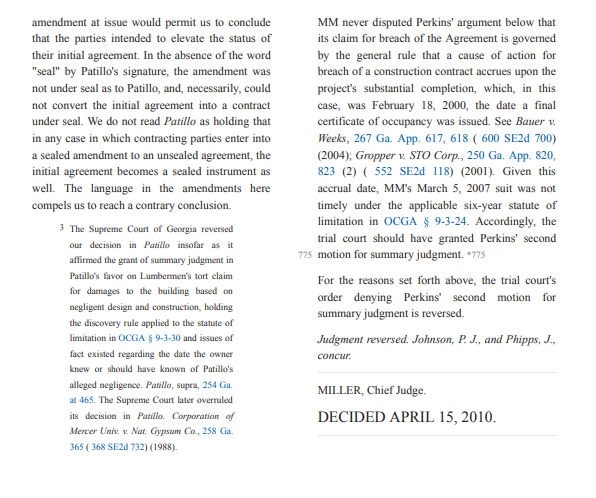 M&M Office Holdings, LLC, 303 Ga. App. 770, 695 S.E.2d 82 (2010).Case: