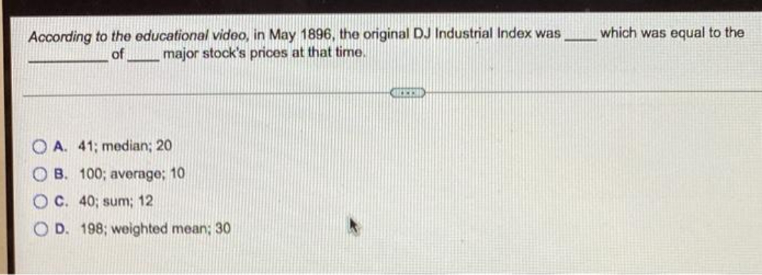 original DJ Industrial Index was which was equal to the of major