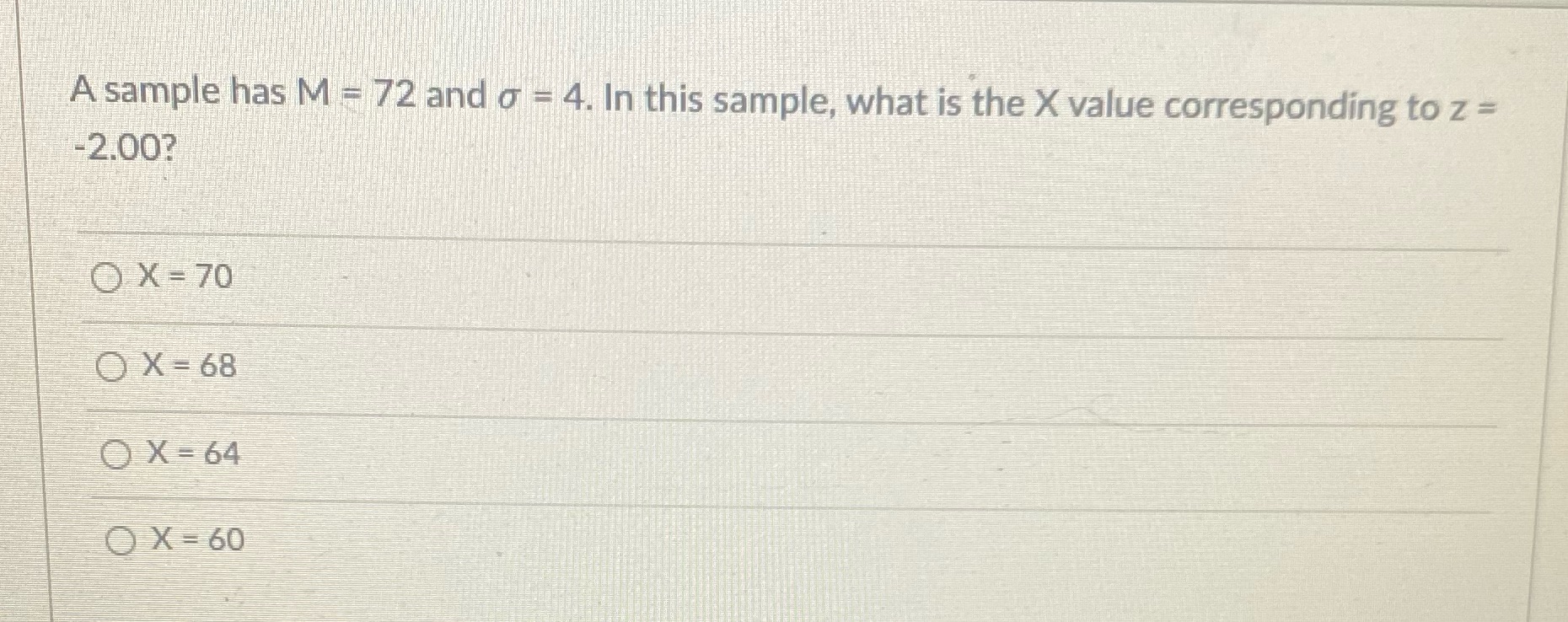 Statistics Chapter 5 A sample has M = 72 and o