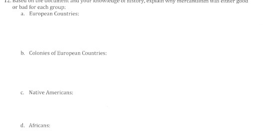 Colonies of European Countries: C. Native Americans: d. Africans