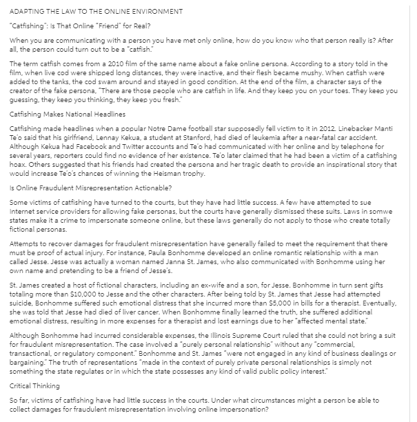 THE TO THE ONLINE ENVIRONMENT ctfishing: Online Friend" for Wh n y.u