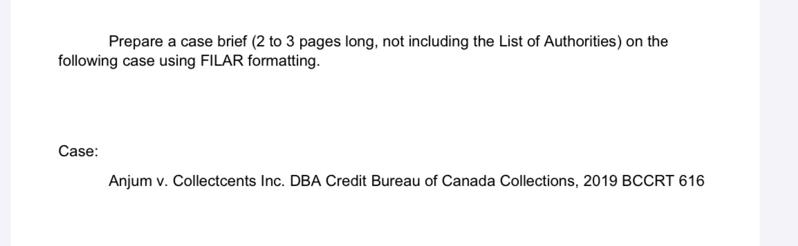  Prepare a case brief (2 to 3 pages long, not including