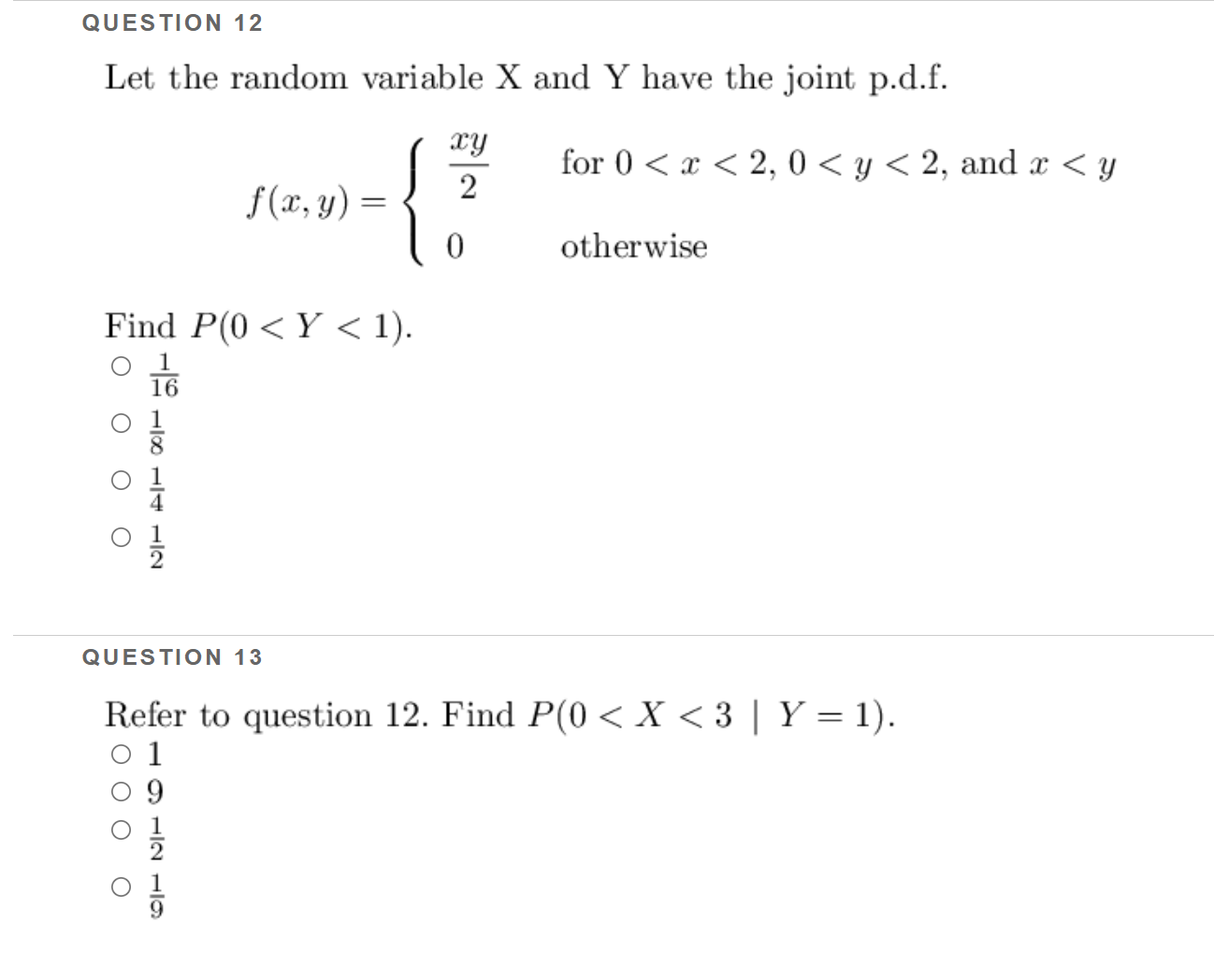 p.d.f. for 0 < a: < 2, 0 < y < 2,