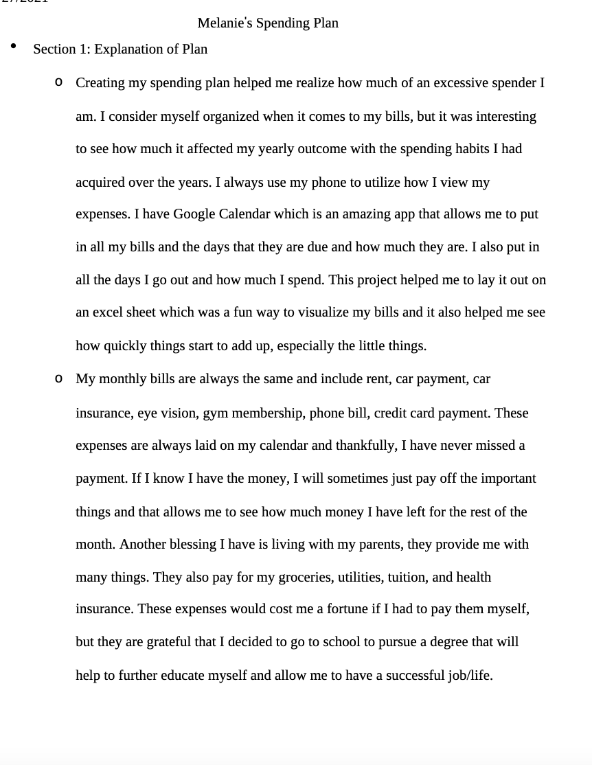 . Explain the process of creating your plan. Explain your numbers and