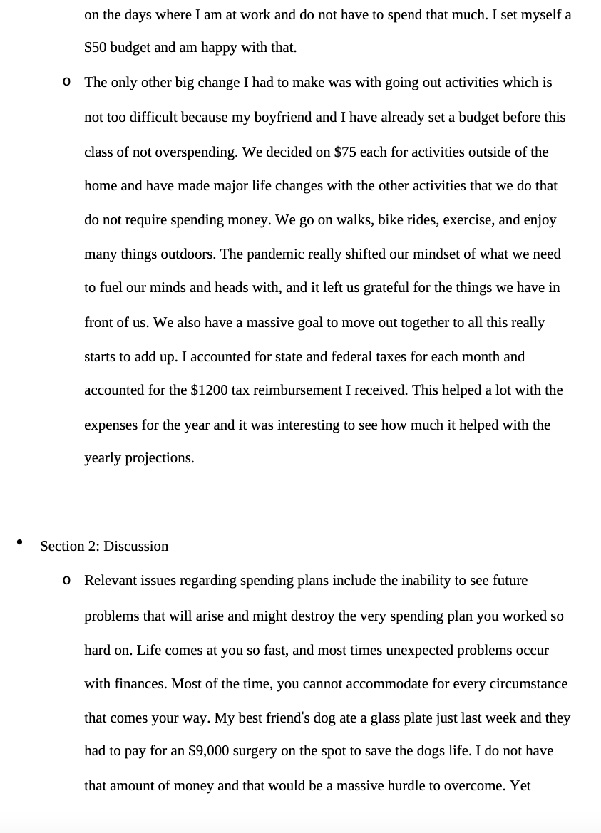 I spent this much on this, and this much on that, and