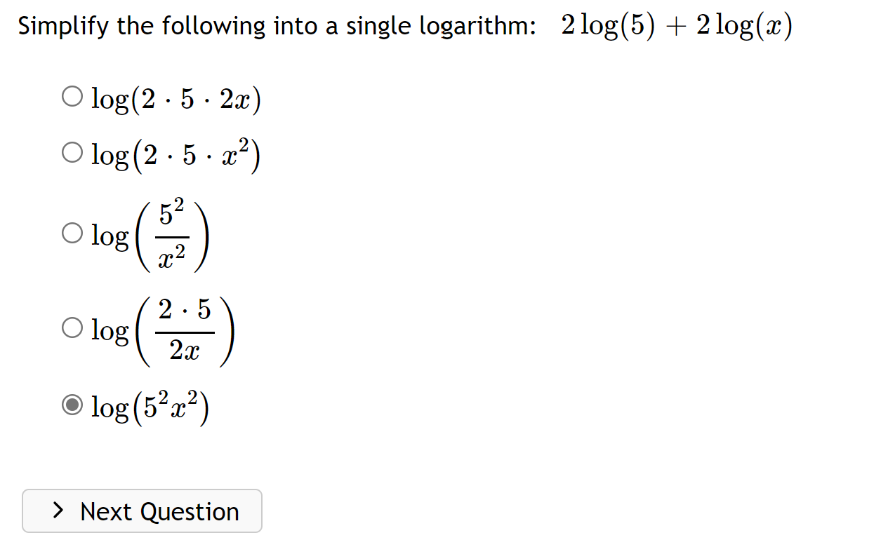 log (2 . 5 . 2x) O log (2 . 5 .