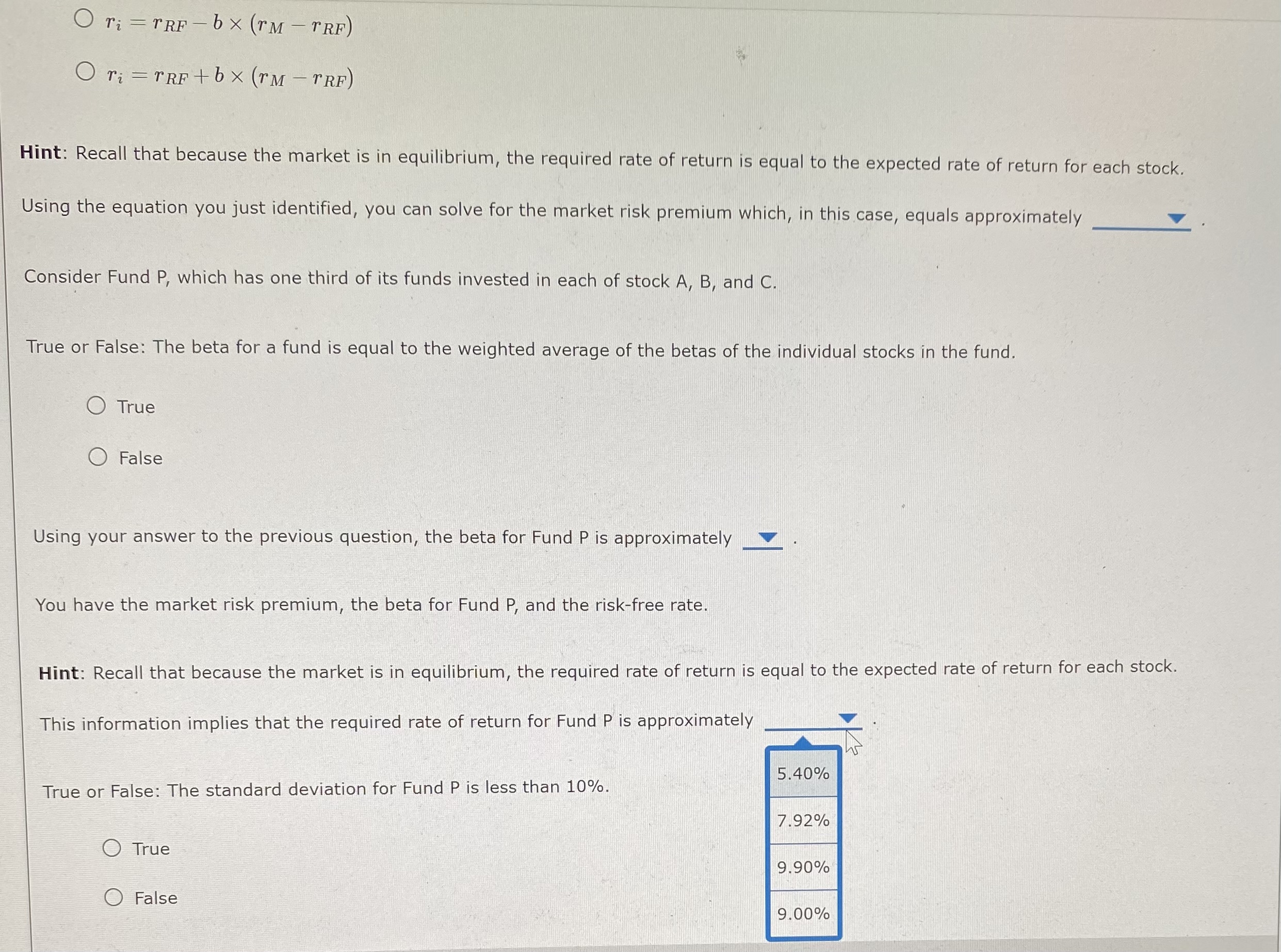 TRF represent the risk-free rate, b represent the Beta of a stock,