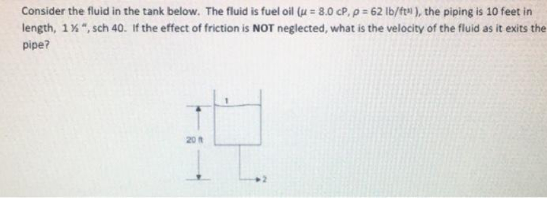 tank below. The fluid is fuel oil (u = 8.0 cP, p