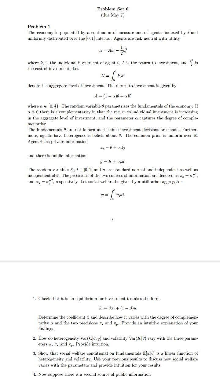 Help me here tutors Problem Set 6 {due May 7} Problem