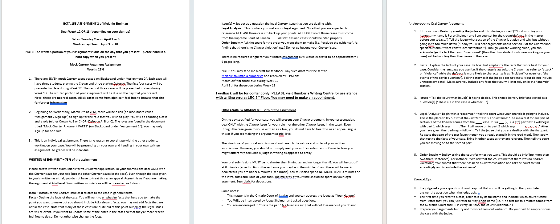  please create the assignment foor section 7 charter argument as crown