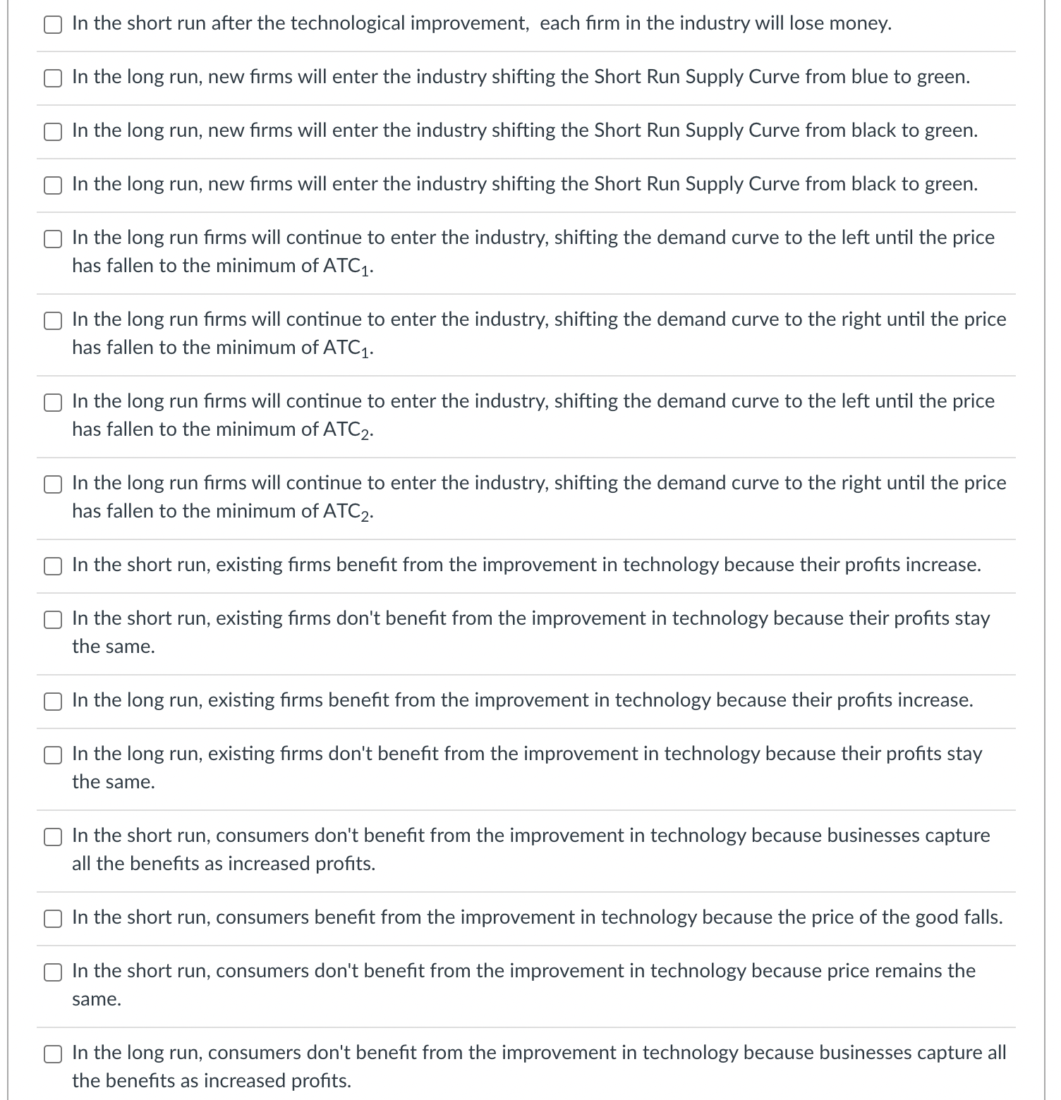 output and lost money. C] Before the improvement in technology, the rm