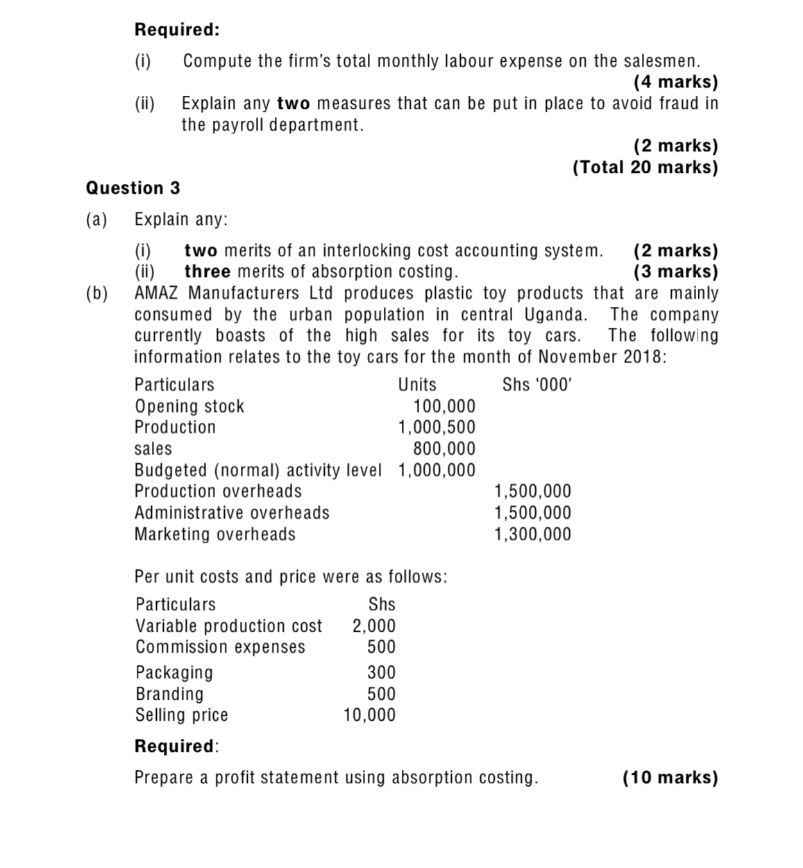at Shs 2,500 per litre. Required: Using first in first out method