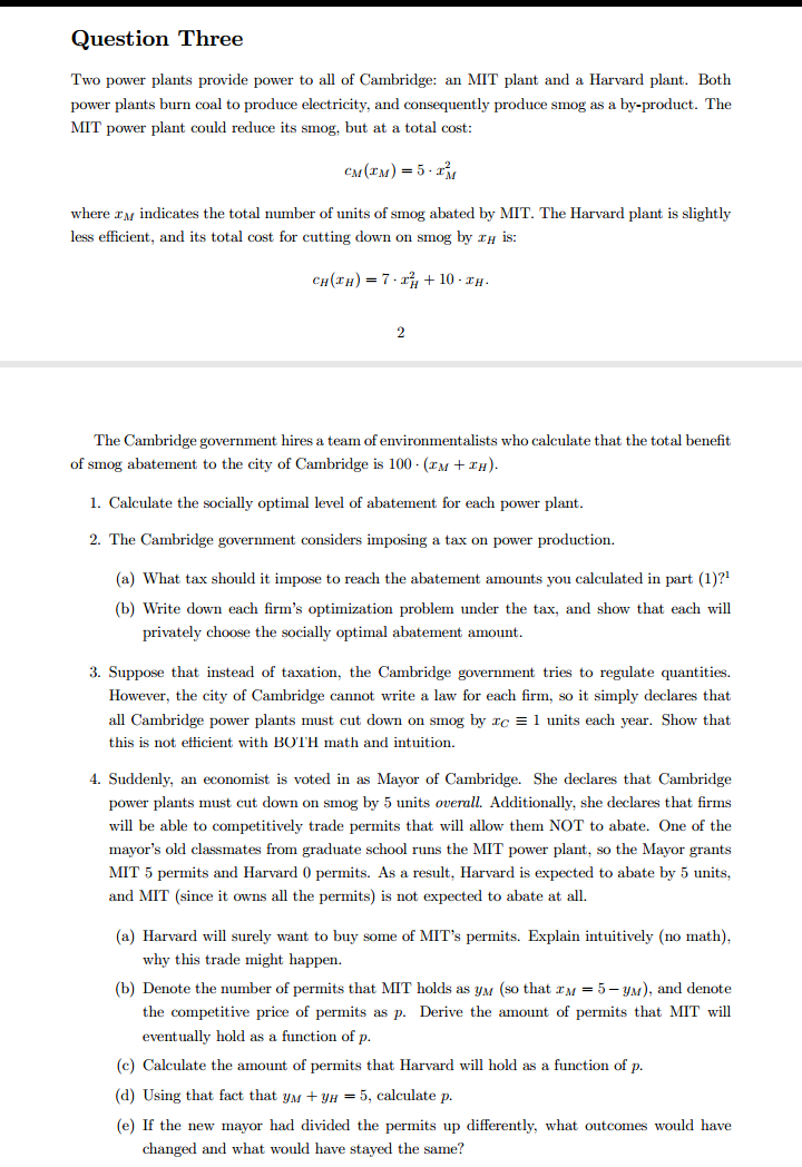  answe all Question Three Two power plants provide power to all