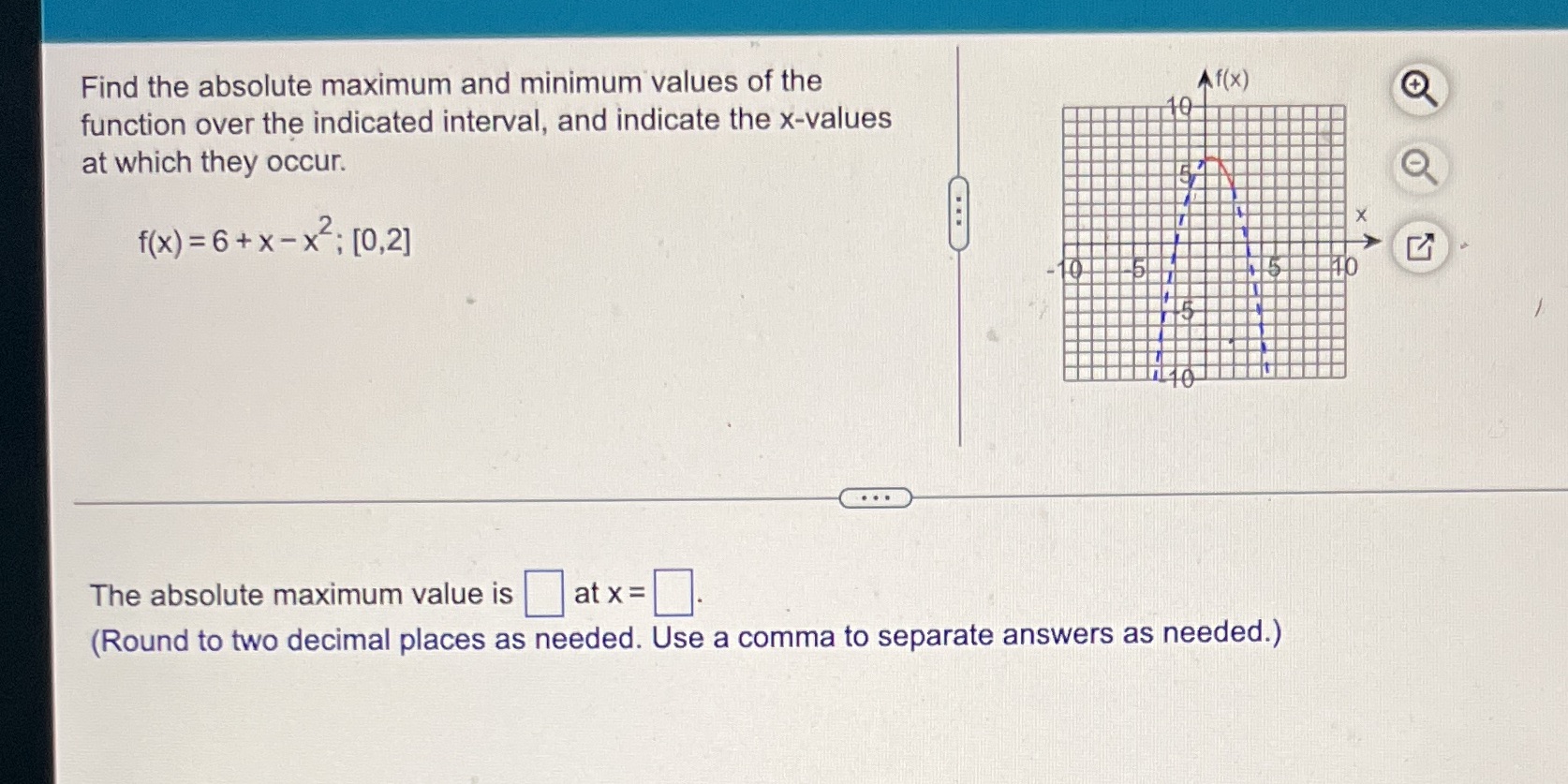 Find the absolute maximum and minimum'values of the function over the
