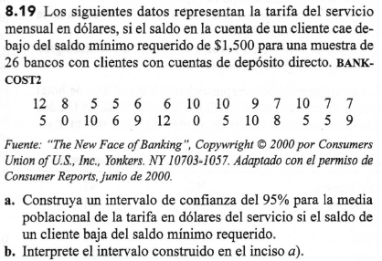 8.19 Los siguientes datos representan la tarifa del servicio mensual en dlares,