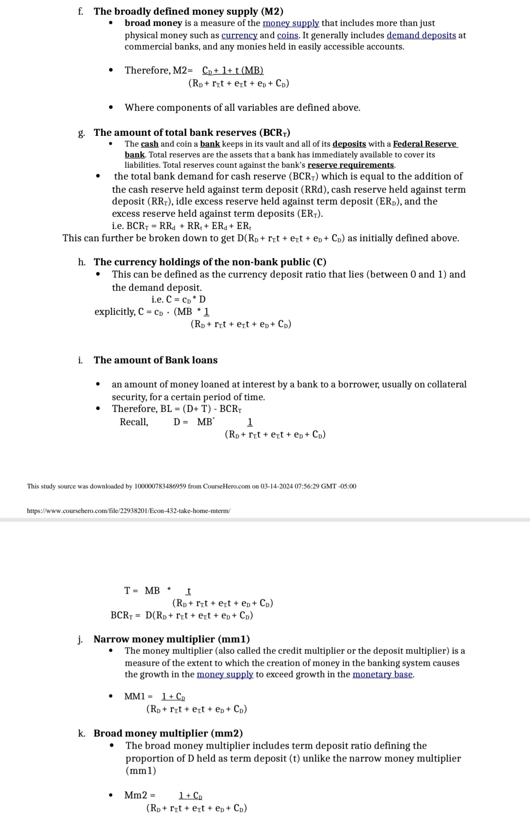 multiplier model of the broadly- defined money supply (M2), which is defined