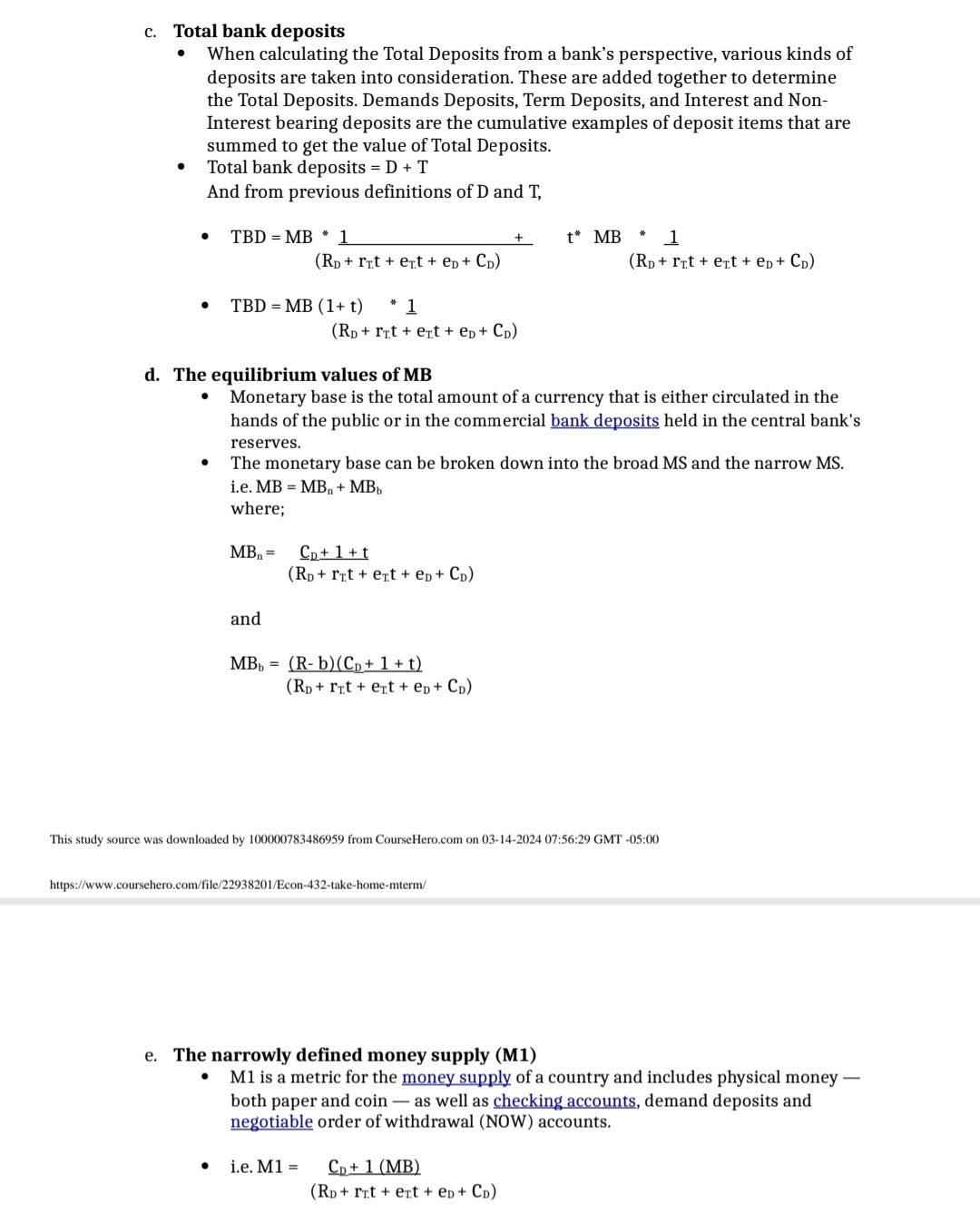the broadly defined money supply, Co is the currency deposit ratio that