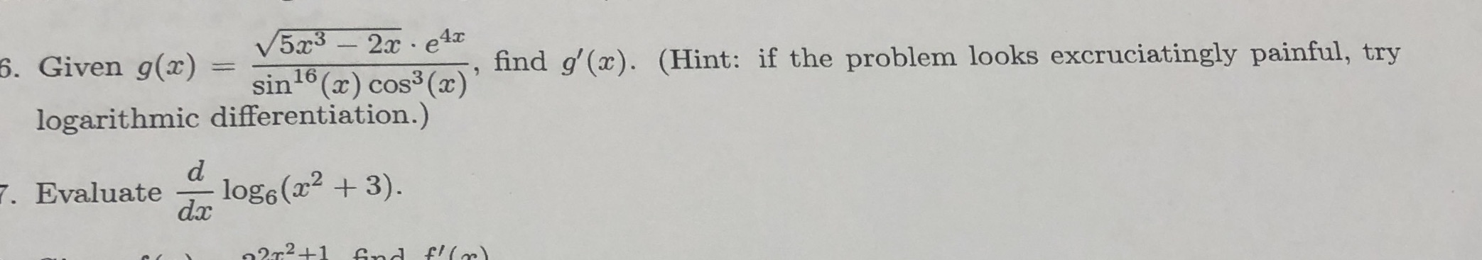 V5x3 - 2x . ex 6. Given g(x) = sin 16