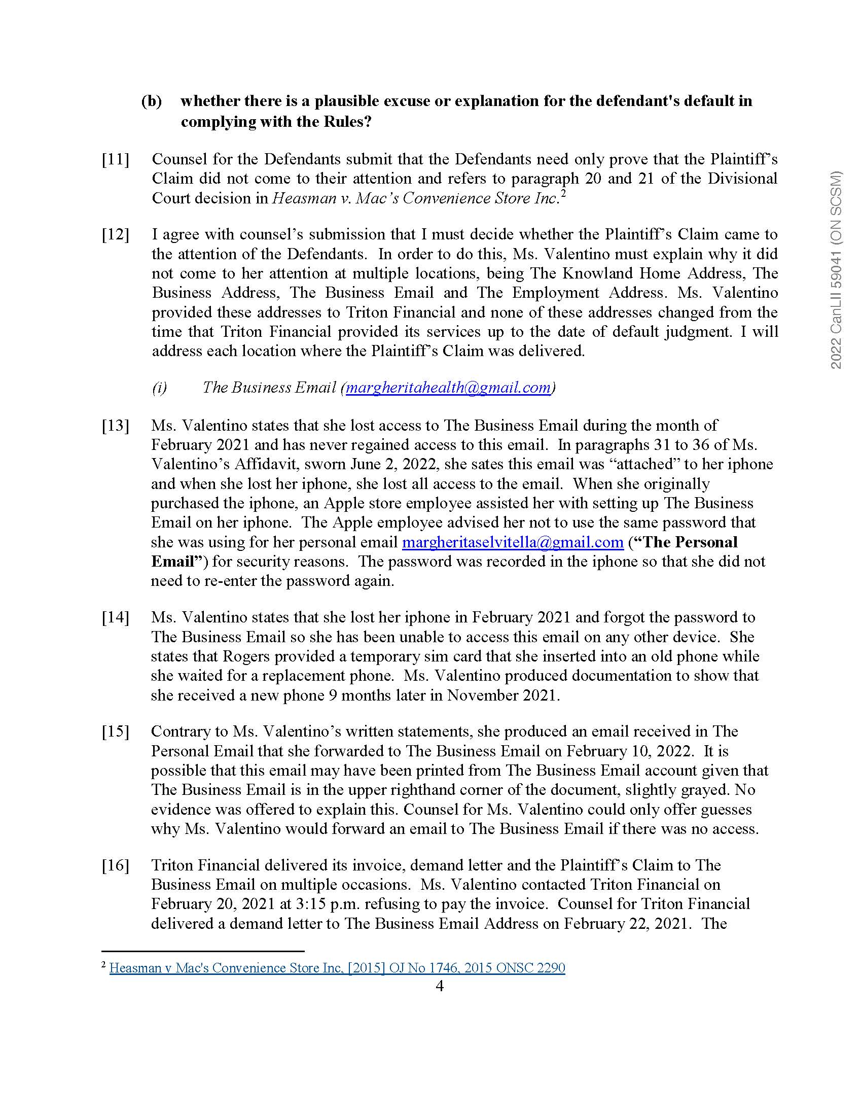 COURT TRITON FINANCIAL 2022 CanLIl 59041 (ON SCSM) Plaintiff - and -