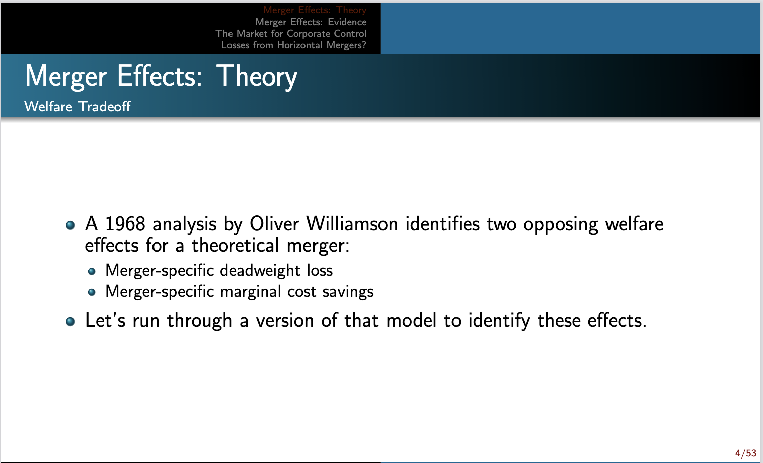 a theoretical merger: . Merger-specific deadweight loss . Merger-specific marginal cost savings