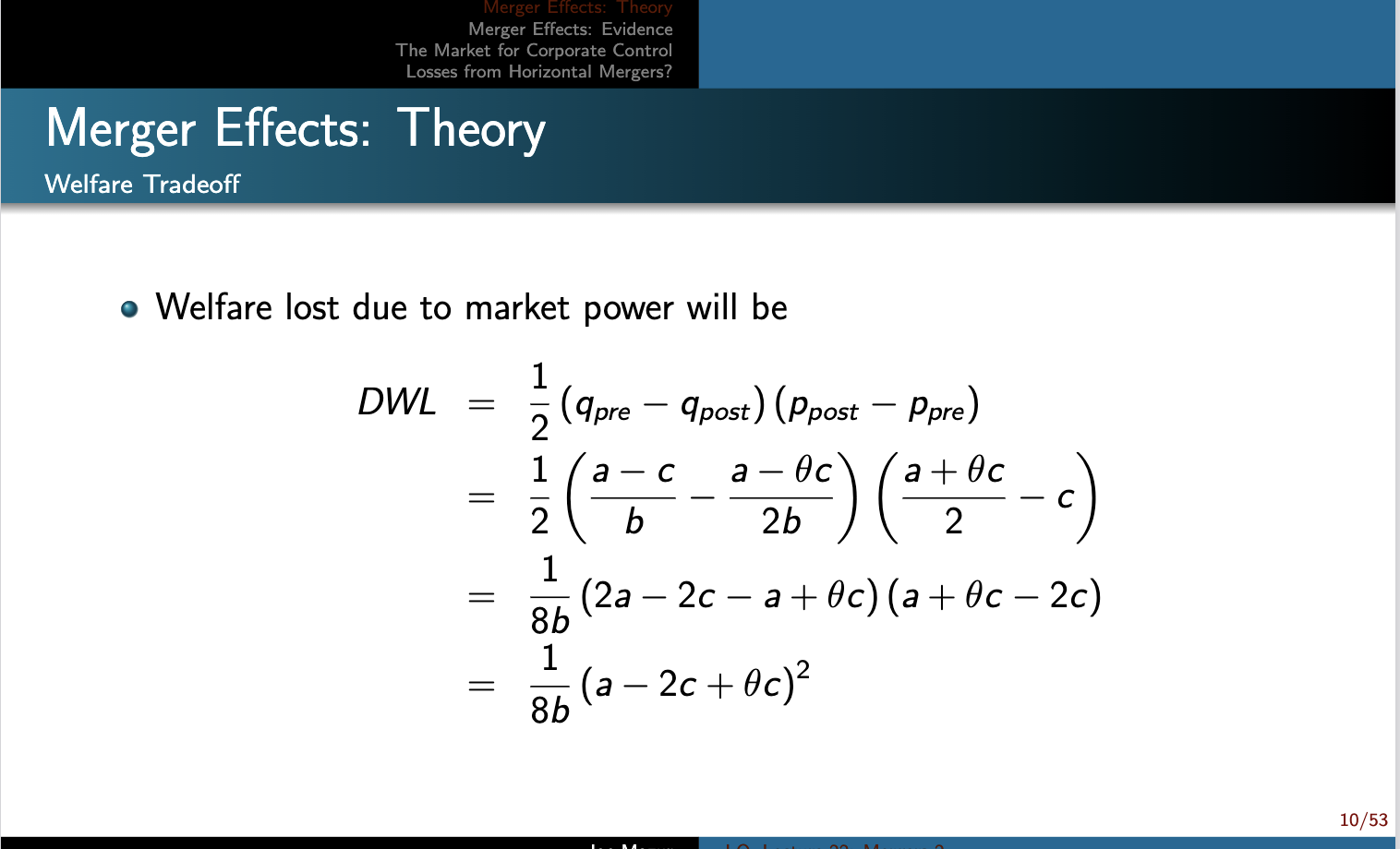 a merger will be the competitive equilibrium price. Ppre = C o