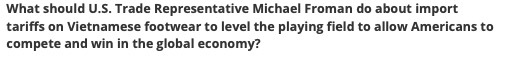  What should U.S. Trade Representative Michael Froman do about import tariffs