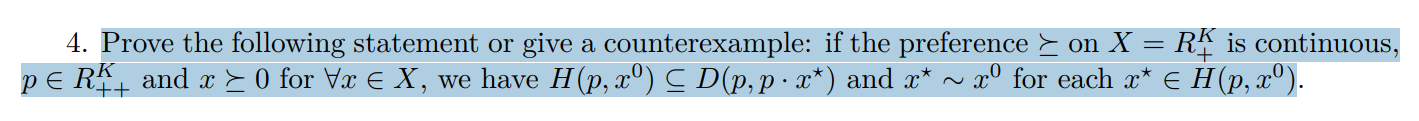 preference > on X = RK is continuous, PERY, and x 2