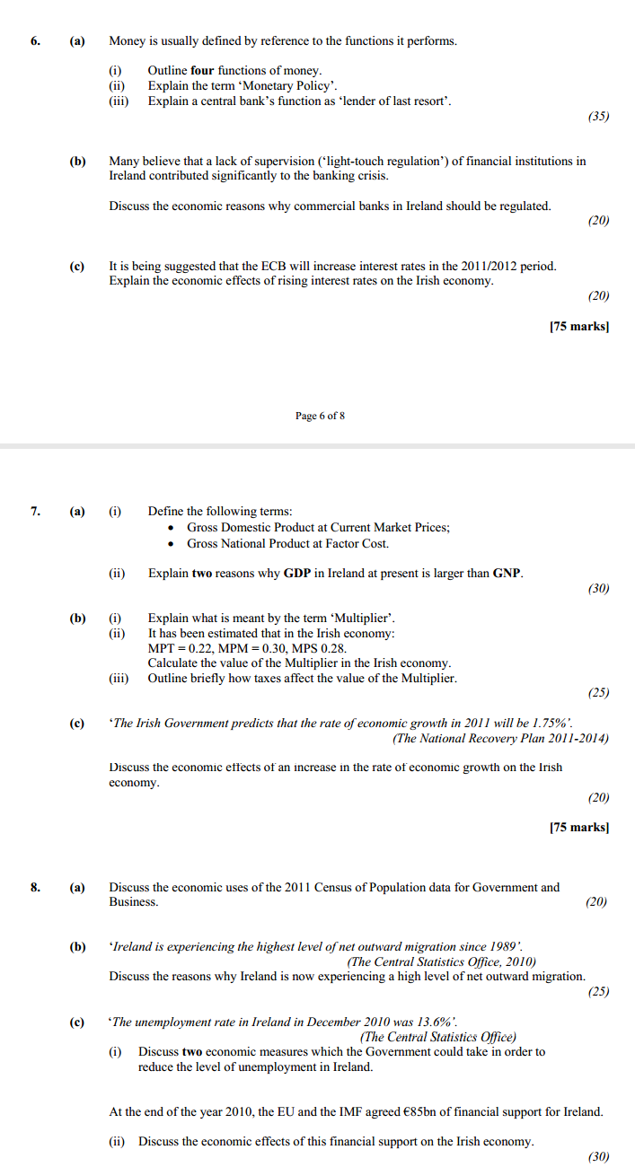 Explain the term supernormal profit (16 marks) 2. Define the Law of